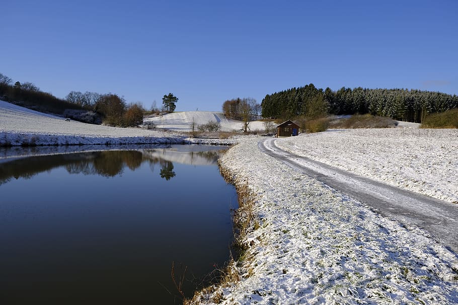 winter, snow, lake, ice, frozen, waters, away, reflection, nature HD wallpaper
