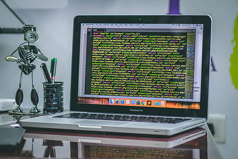 Turned-on Macbook Pro, business, codes, coding, computer, connection HD wallpaper