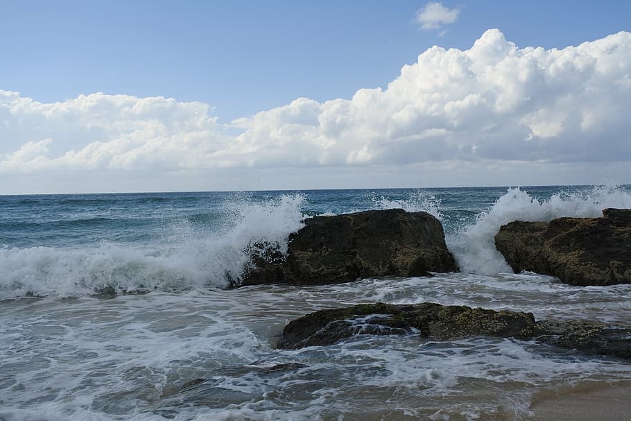beach, ocean, waves, sea, water, motion, sky, beauty in nature HD wallpaper