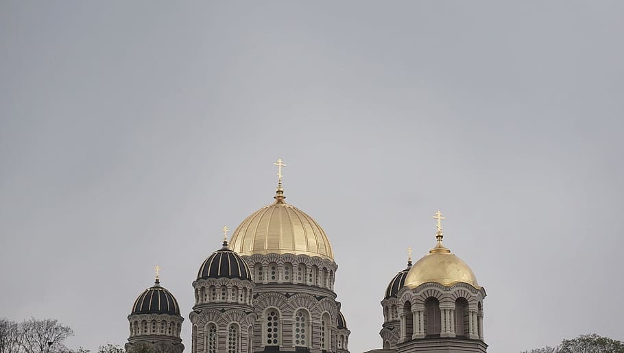 gold in the sky, orthodox church, riga, building exterior, architecture, HD wallpaper