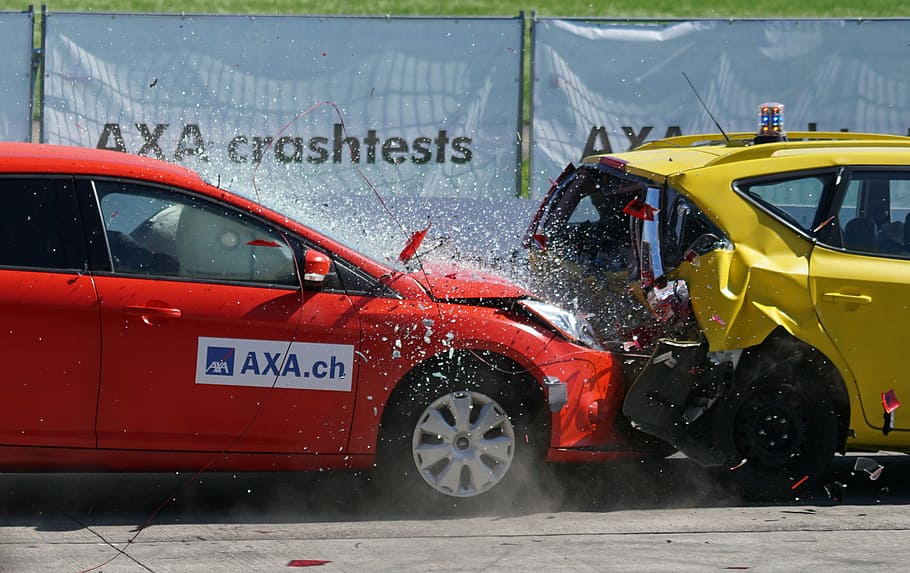 60 km h, accident, airbag, cars, collision, crash test, distraction