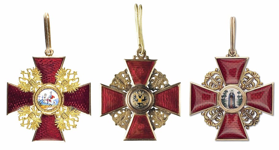 three red ankh cross pendants, russian empire order, decoration