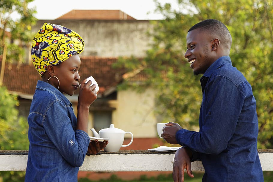 man and woman holding tea cups while standing, africa, people of uganda, HD wallpaper