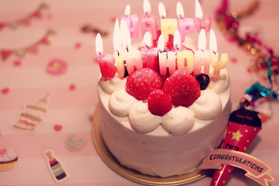 Happy Birthday Cake with candles, dessert, celebration, food HD wallpaper