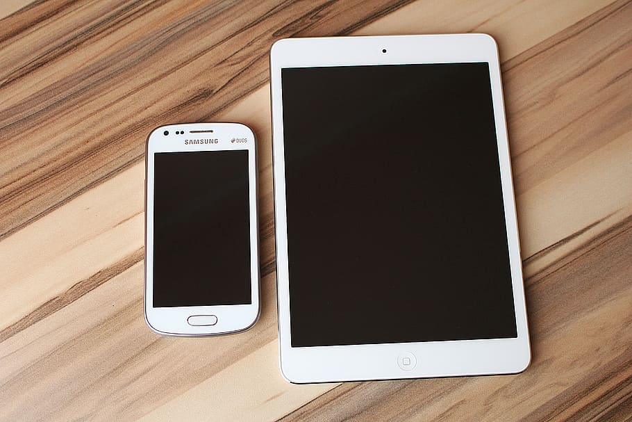 white Samsung Galaxy Android smartphone and white iPad, tablet HD wallpaper