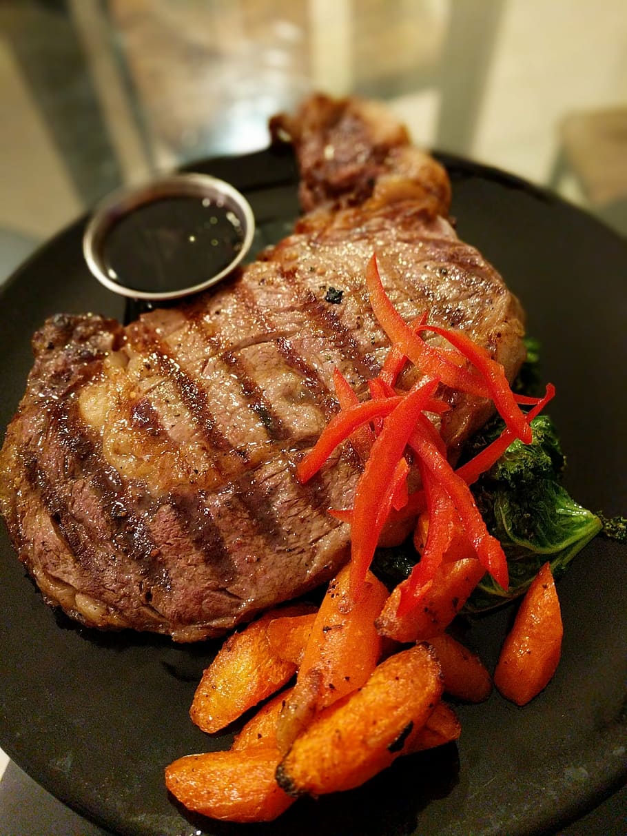 meat dish with vegetable, steak, meal, dinner, food, beef, fillet, HD wallpaper