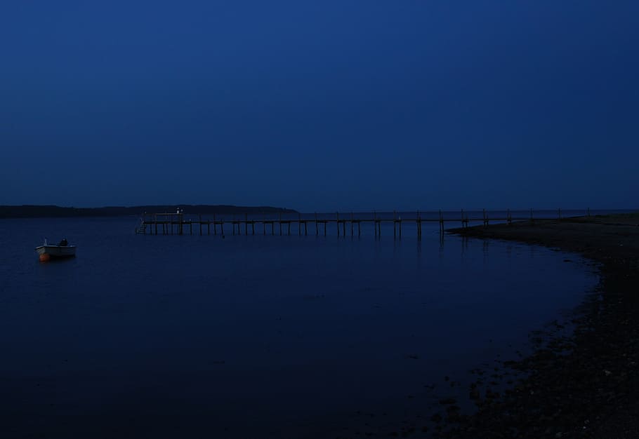 web, lake, night, boot, silent, nature, sea, beach, water, sky HD wallpaper