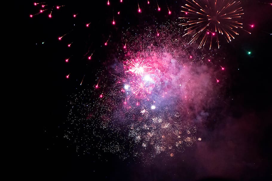 Fireworks, Night, Nero, sky, exploding, celebration, firework Display HD wallpaper