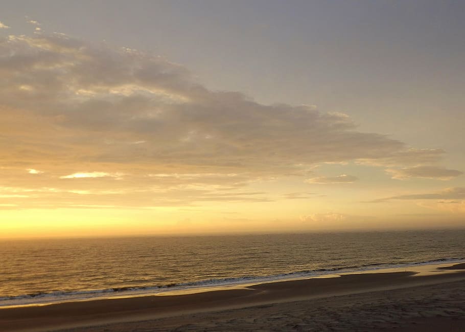beach, sunrise, sunset, clouds, sky, charleston, winter, waves HD wallpaper