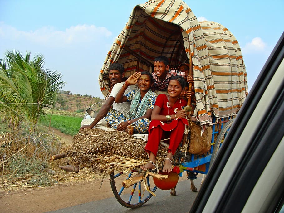 aihole, road, karnataka, bullock cart, rural, india, real people, HD wallpaper