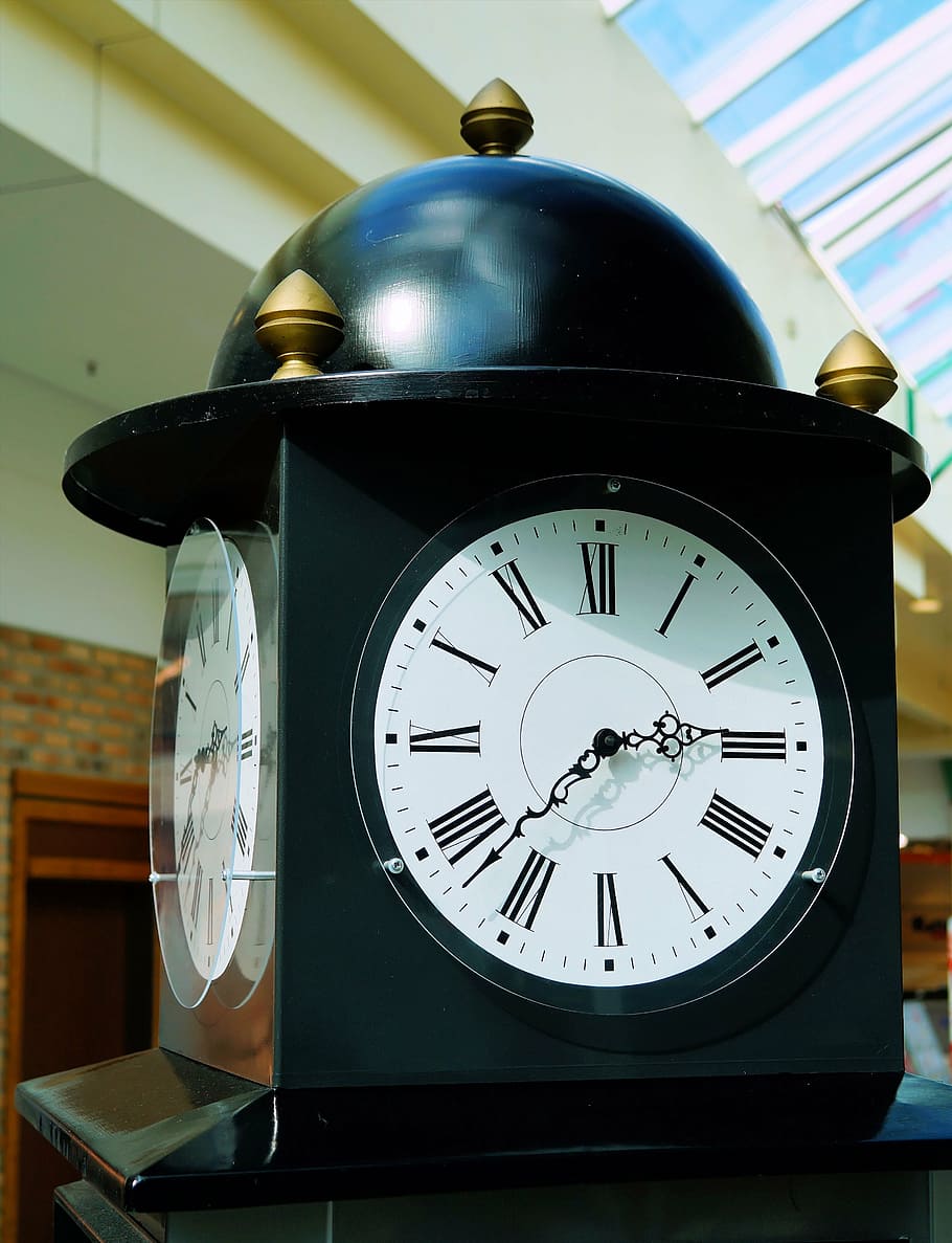 clock, dials, black, nostalgic, black and white, reflection HD wallpaper