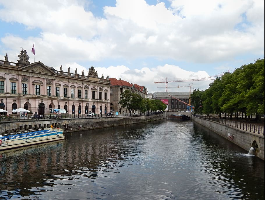 berlin, architecture, river, bridge, boat, water, built structure HD wallpaper