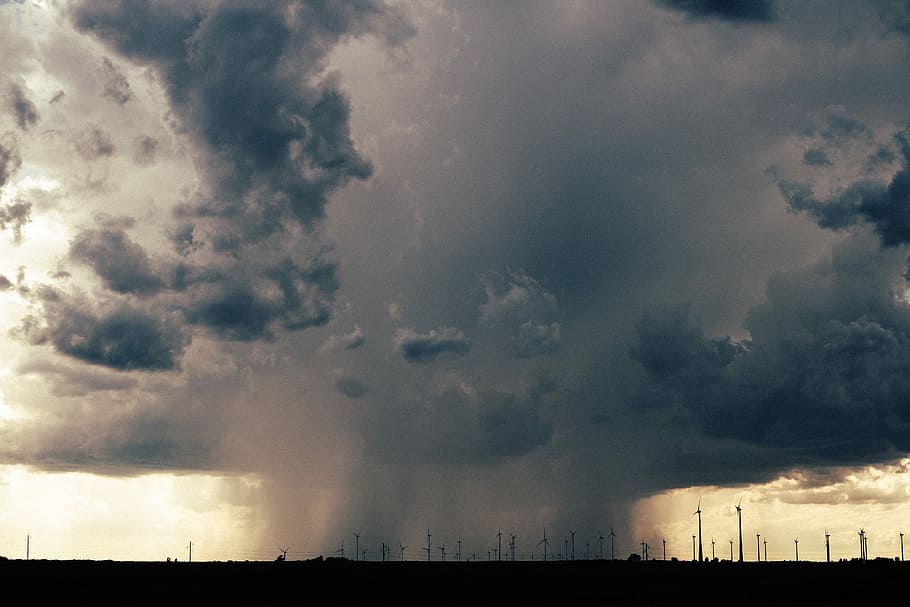 white and gray sky, clouds, cloudy, storm, wind farm, cloud - sky HD wallpaper