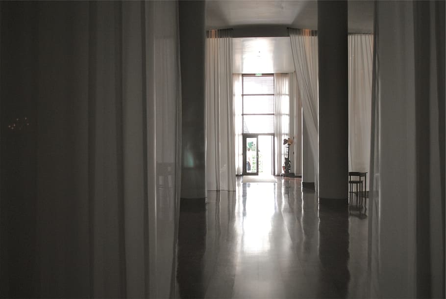 curtains, drapes, interior, decor, pillars, indoors, day, window HD wallpaper