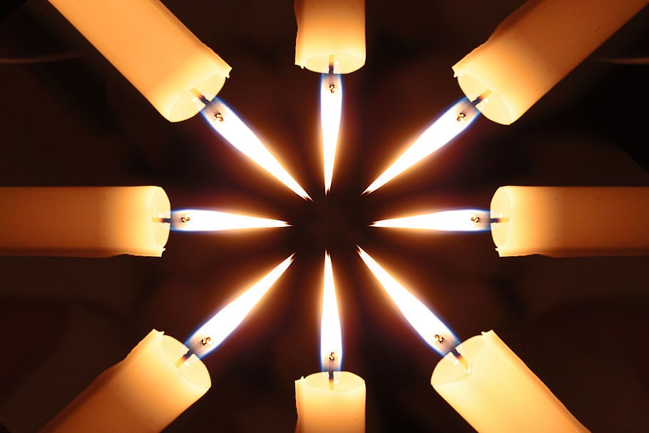 round candle, candles, arrangement, light, pattern, star, middle HD wallpaper
