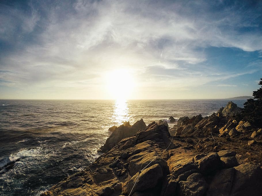 beach, coast, dawn, dusk, ocean, outdoors, rocks, sea, seascape HD wallpaper