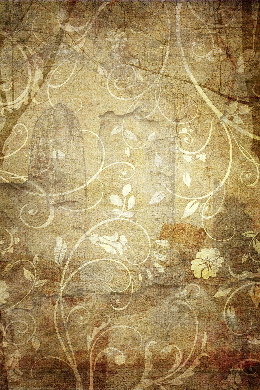 brown and white floral textile, old, antique, background, backgrounds HD wallpaper
