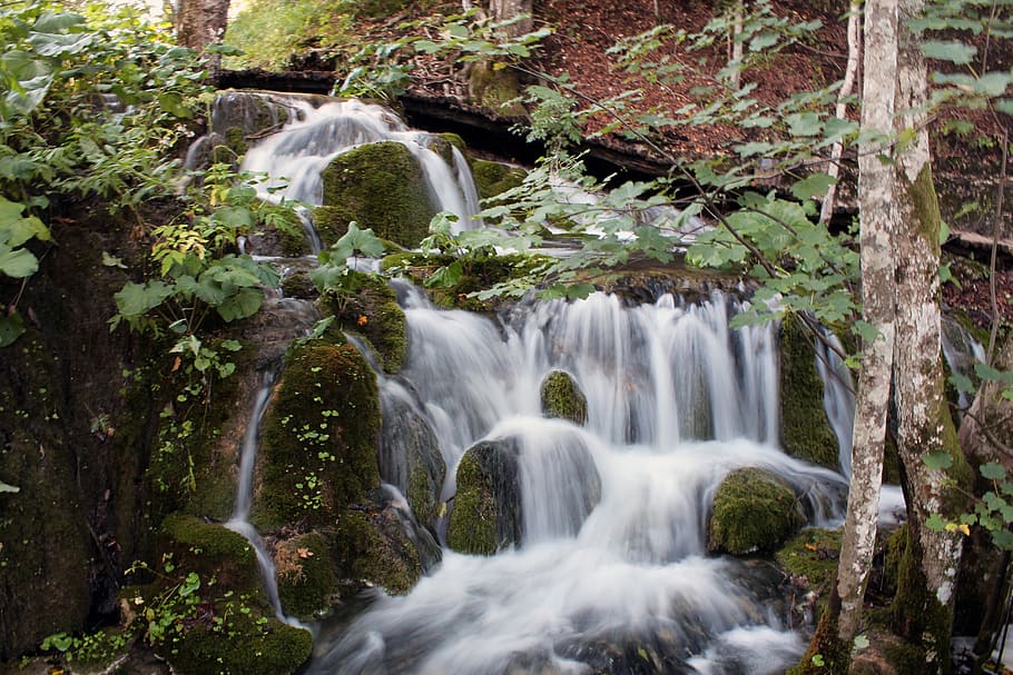 Waterfall, Long Exposure, Waters, river, bach, murmur, mystical HD wallpaper