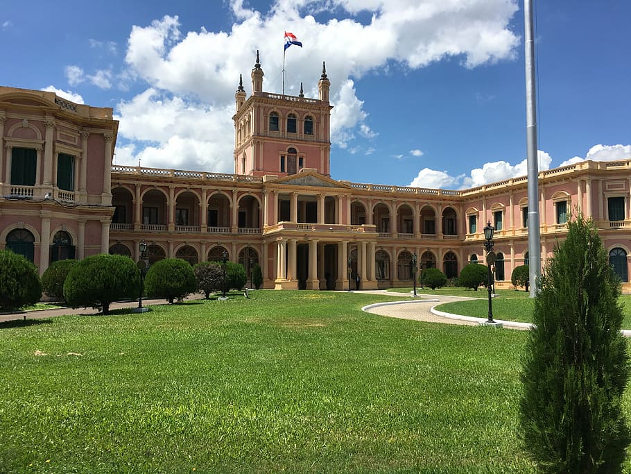 brown painted building, paraguay, presidential palace, cloud - sky