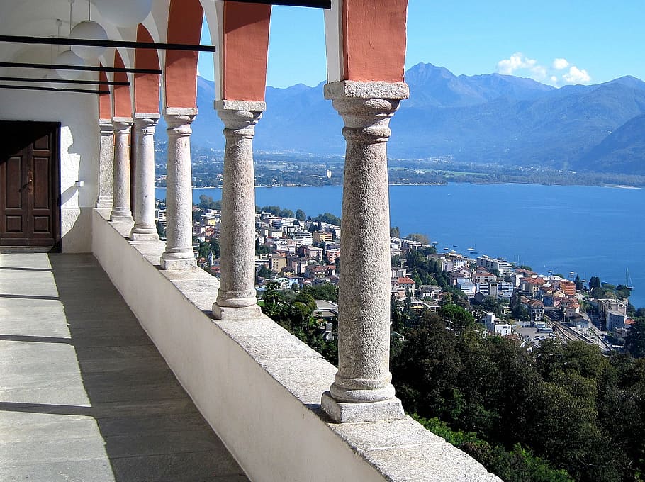 Columnar, Lake, Landscape, Ticino, locarno, switzerland, mountains, HD wallpaper