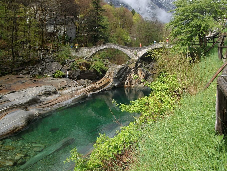 bridge, river, switzerland, water, plant, bridge - man made structure HD wallpaper
