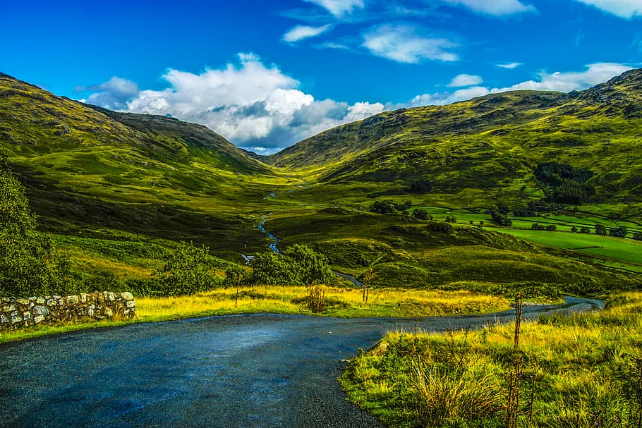 clouds, countryside, daylight, grass, hdr, hill, landscape HD wallpaper