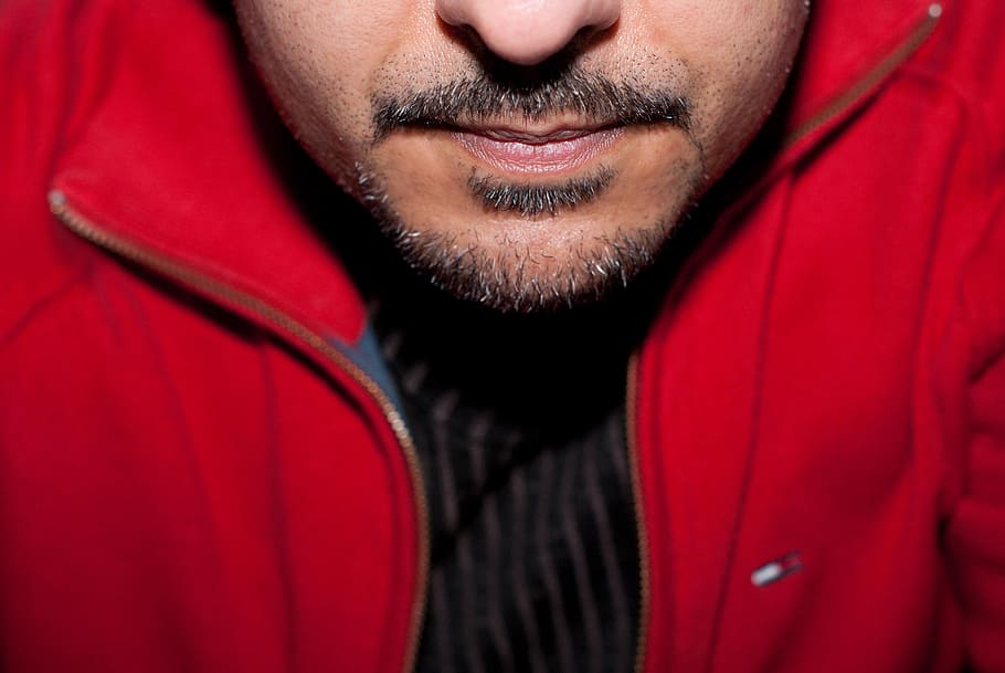 face, chin, goatee, stubble, male face, red, one person, midsection HD wallpaper