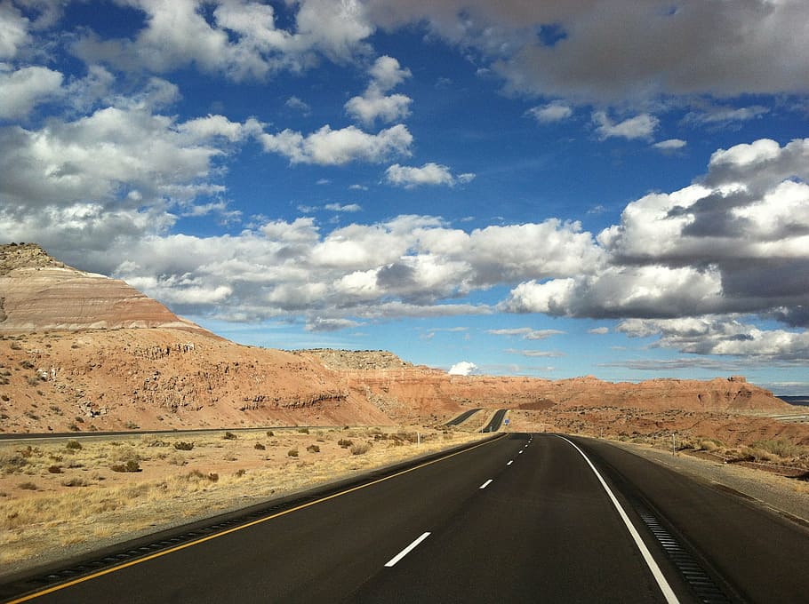 road, highway, sky, west, clouds, desert, uSA, landscape, nature HD wallpaper