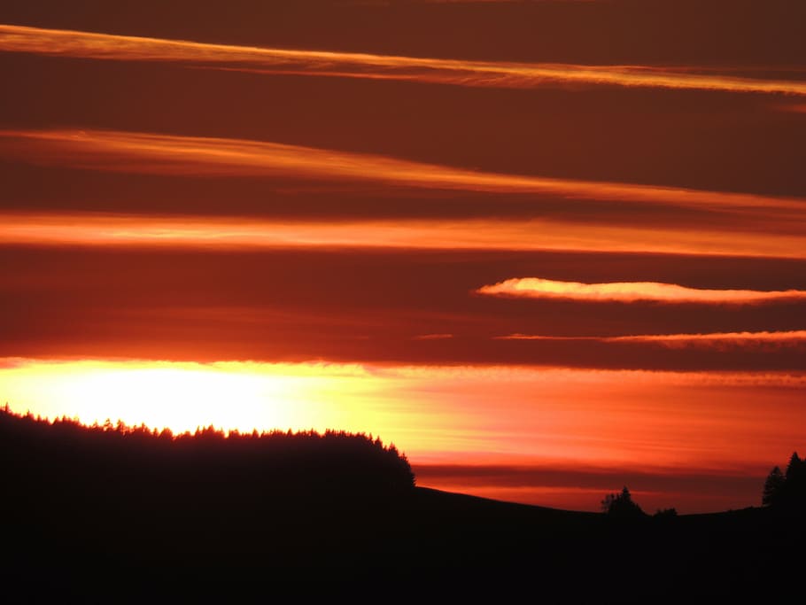 sunset, dusk, twilight, himmelröte, sky, silhouette, beauty in nature, HD wallpaper
