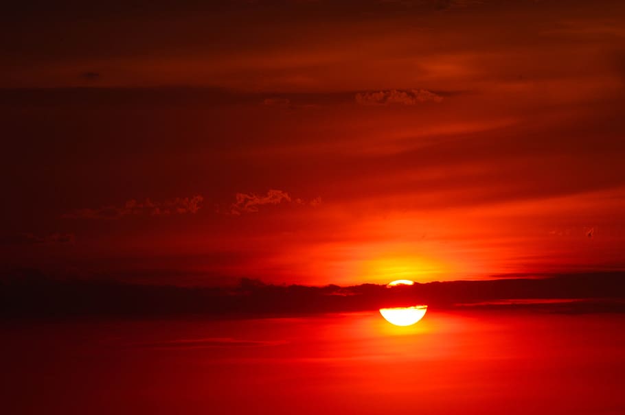 sunset, deep red, landscape, sky, beauty in nature, scenics - nature HD wallpaper