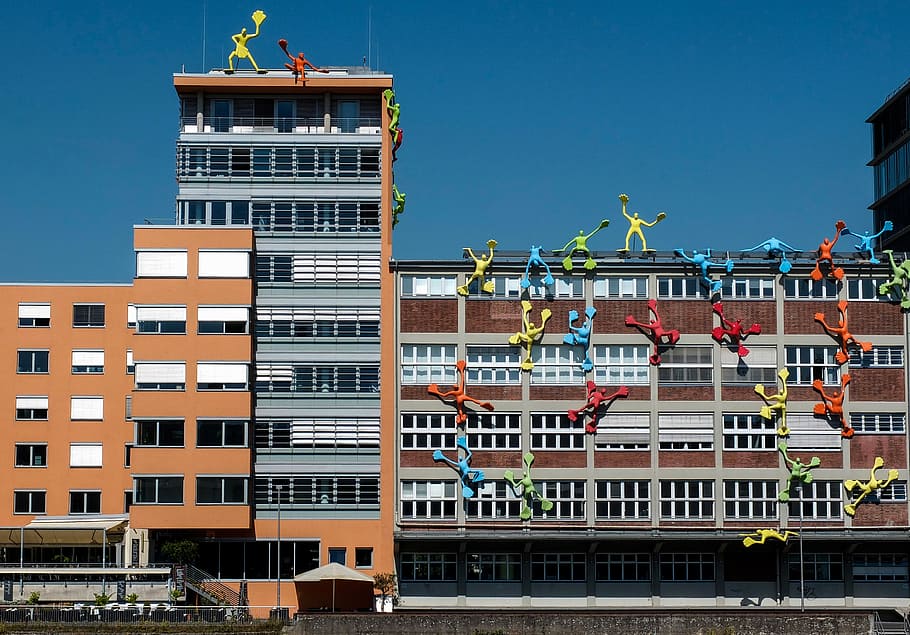 building, port, climb, artwork, düsseldorf, architecture, building exterior HD wallpaper
