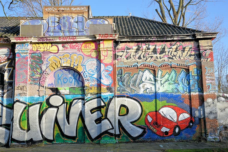 graffiti, wall, house, decoration, paint, vintage, color, backdrop HD wallpaper