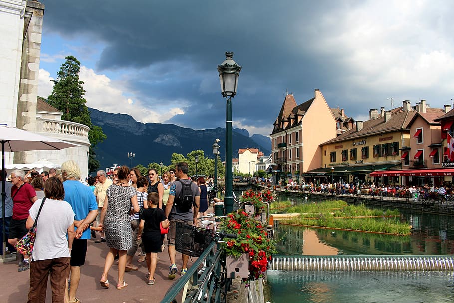 Photo France Annecy Canal Cities Building 1920x1080