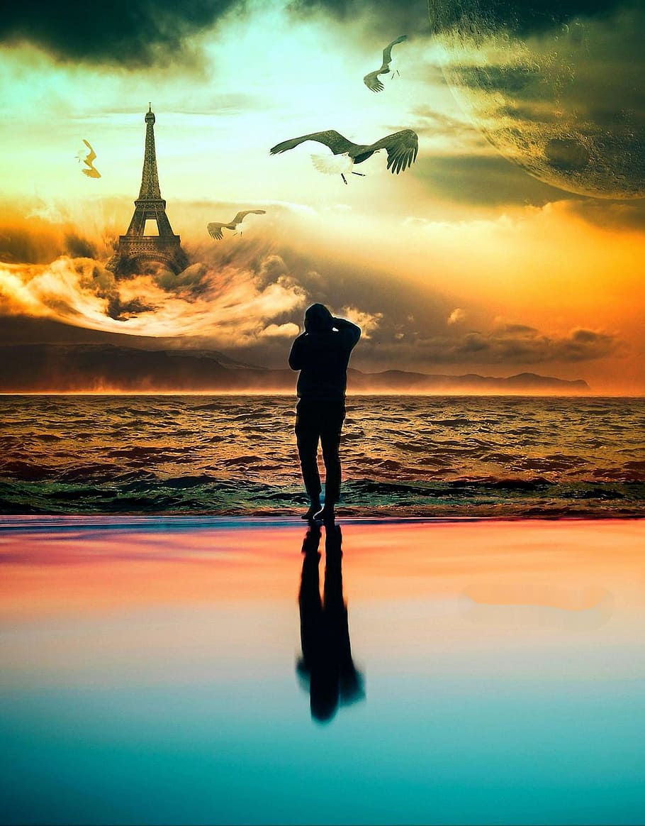 sunset, waters, dusk, summer, dawn, sea, beach, silhouette HD wallpaper