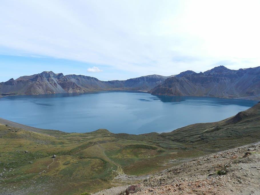 lake during daytime, mt paektu, the heavens and the earth, north korea, HD wallpaper