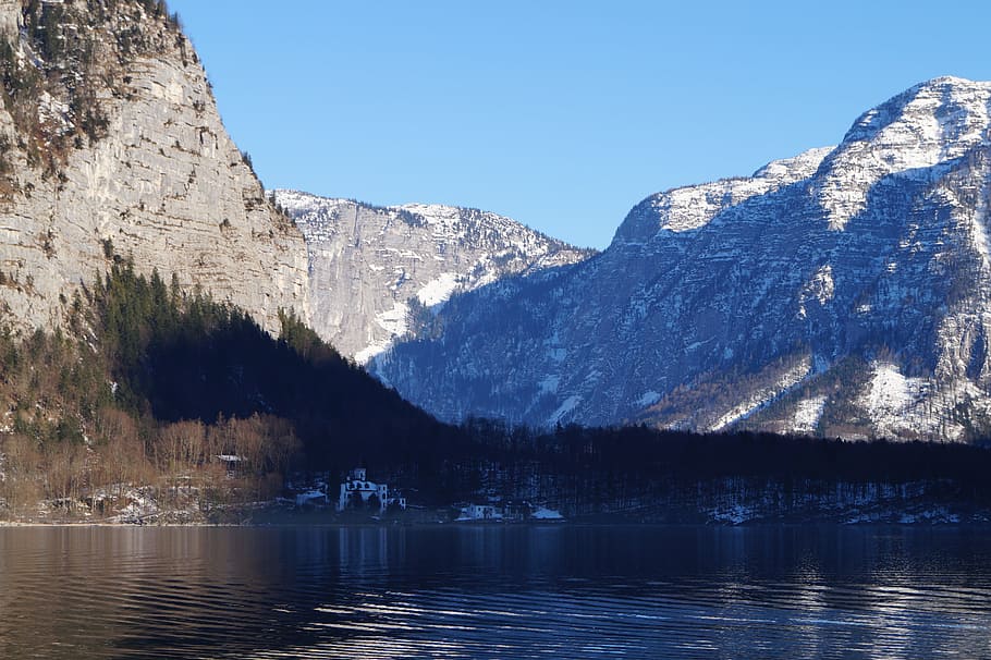 snow mountain, austria, hallstatt, winter, scenery, icecap, HD wallpaper