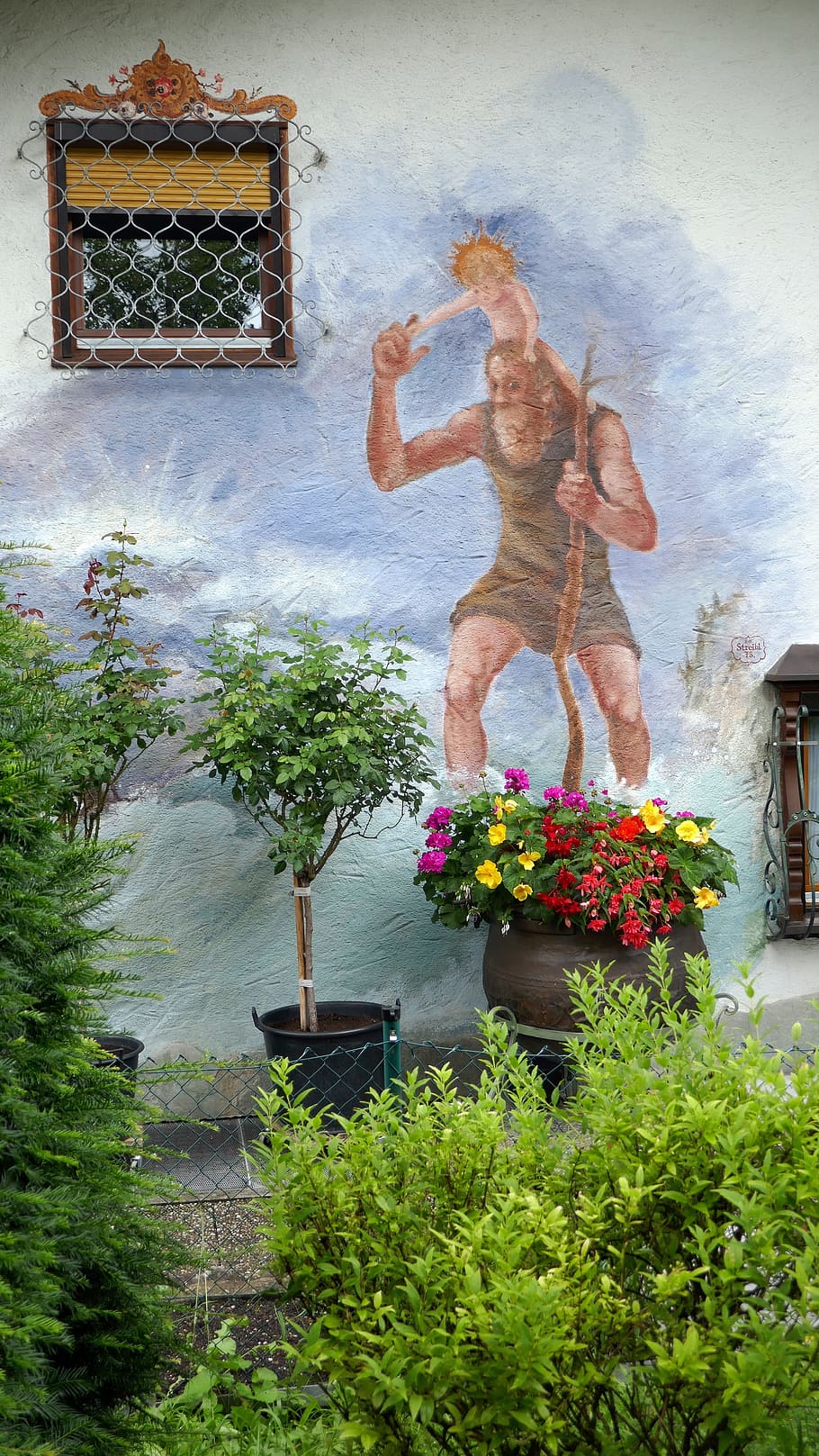 facade, wall, mural, painted wall, garden, bavaria, colorful HD wallpaper