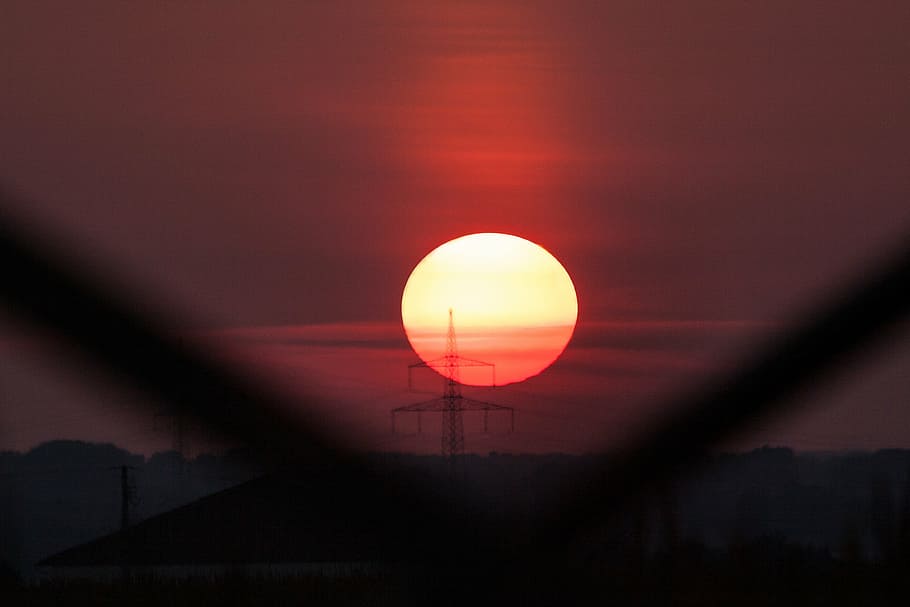 silhouette of network tower under the golden hour, sunset, sky HD wallpaper