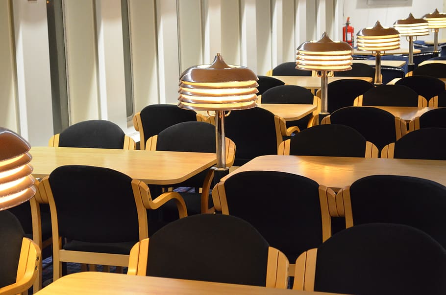 ferry, room, bar, seat, chair, in a row, empty, indoors, absence HD wallpaper