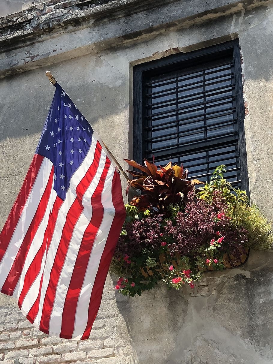 flag, america, window, patriotism, building exterior, architecture HD wallpaper