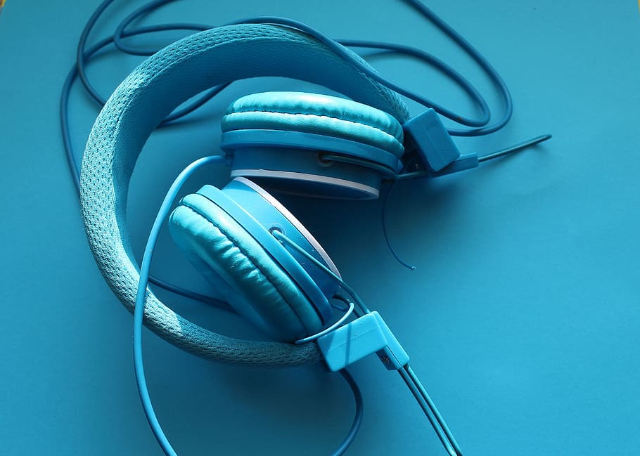 headphones, electronics, equipment, technology, youth, blue HD wallpaper