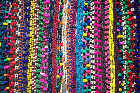 close-up of beaded assorted-color necklace lot, collars, colors HD wallpaper
