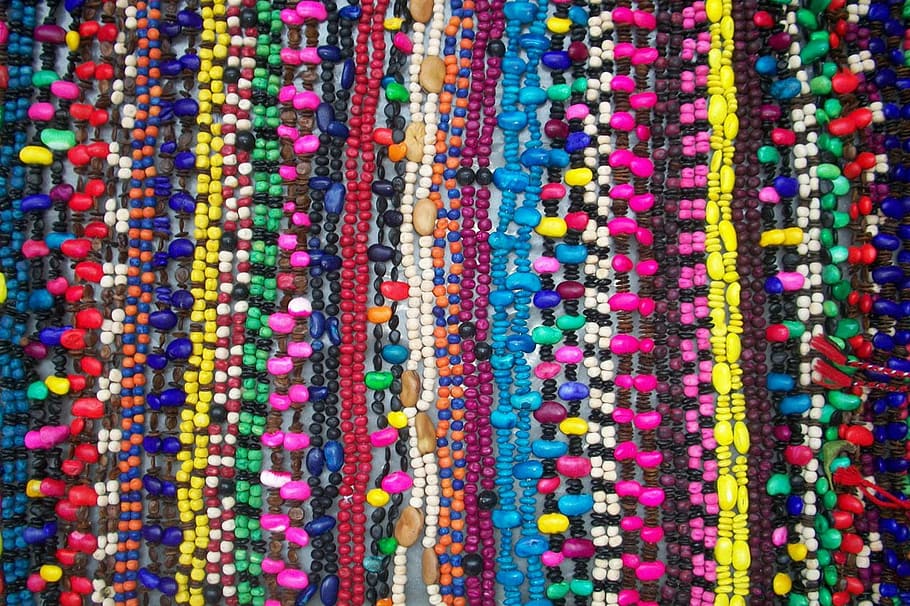close-up of beaded assorted-color necklace lot, collars, colors HD wallpaper