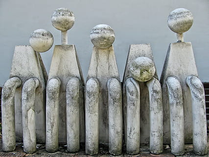 white concrete architecture work of  art, street art, figures HD wallpaper