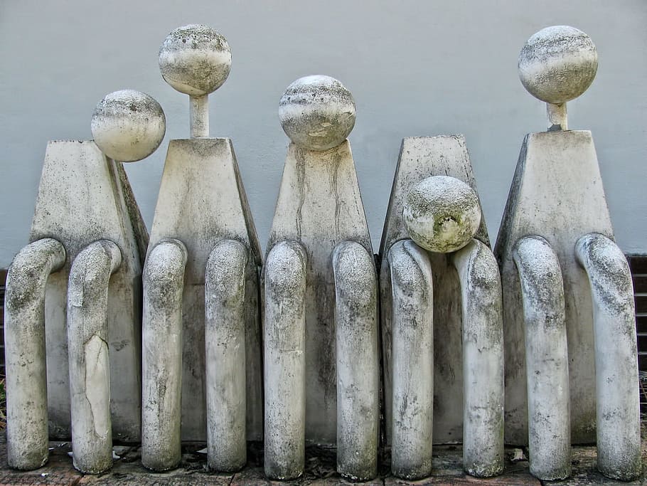 white concrete architecture work of  art, street art, figures HD wallpaper