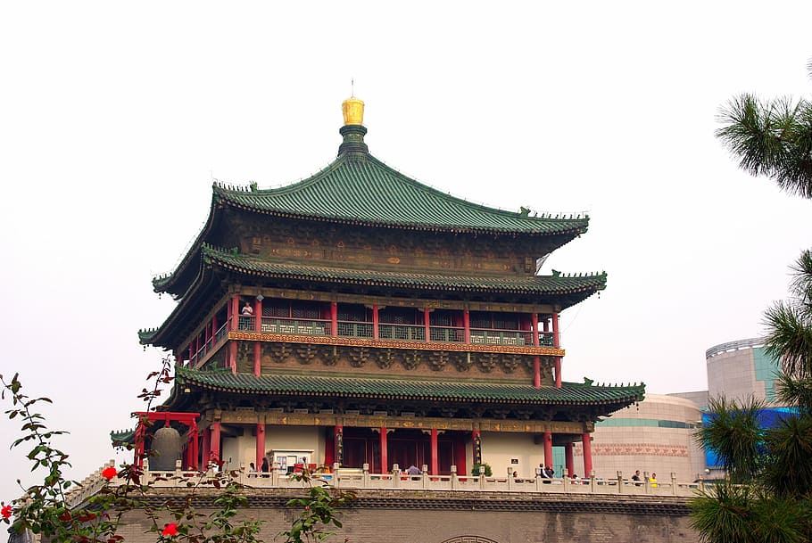 china, xian, rampart, tower, bell, alarm, architecture, building exterior, HD wallpaper