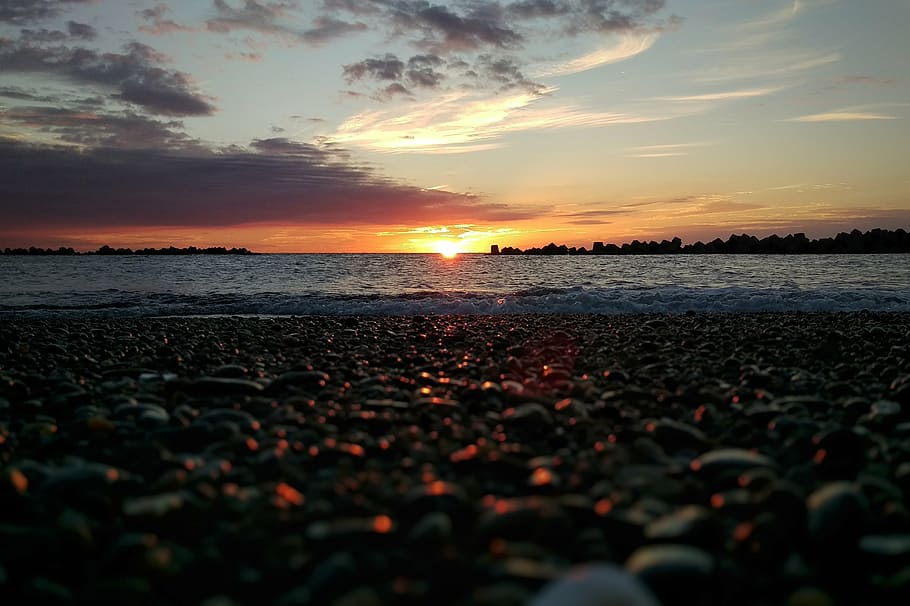 sky, cloud, wind, sea, beach, sunset, natural, landscape, romantic HD wallpaper