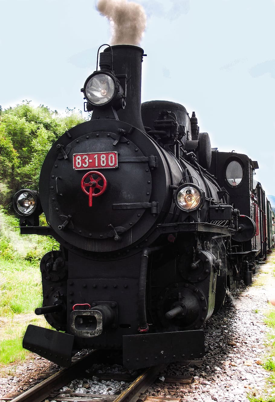 black locomotive during daytime, train, scenery, steam, traffic HD wallpaper