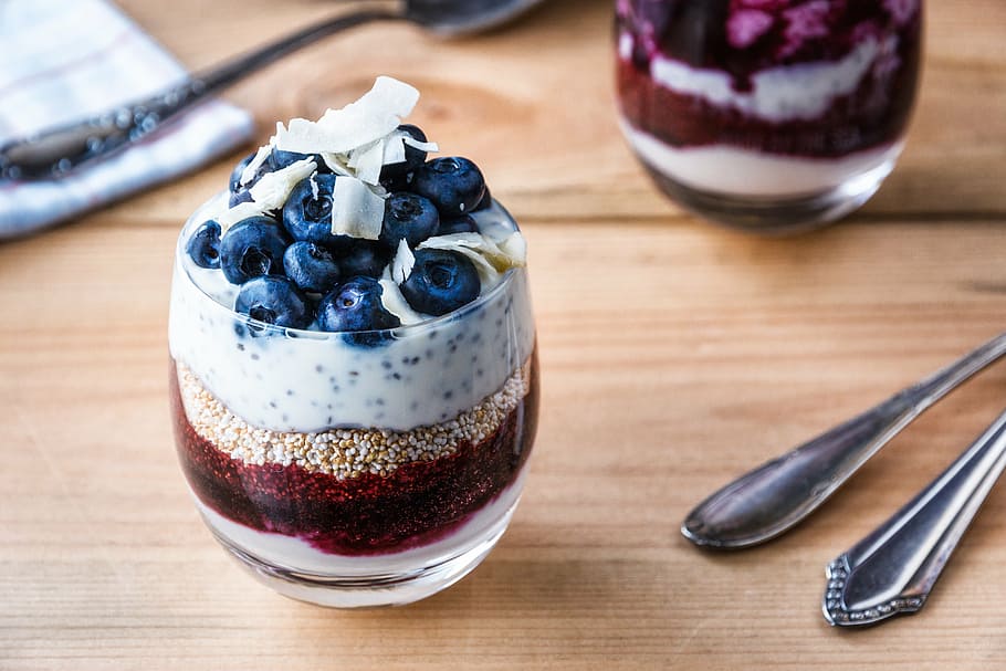fruit shake with blueberries on top, breakfast, vegan, healthy, HD wallpaper