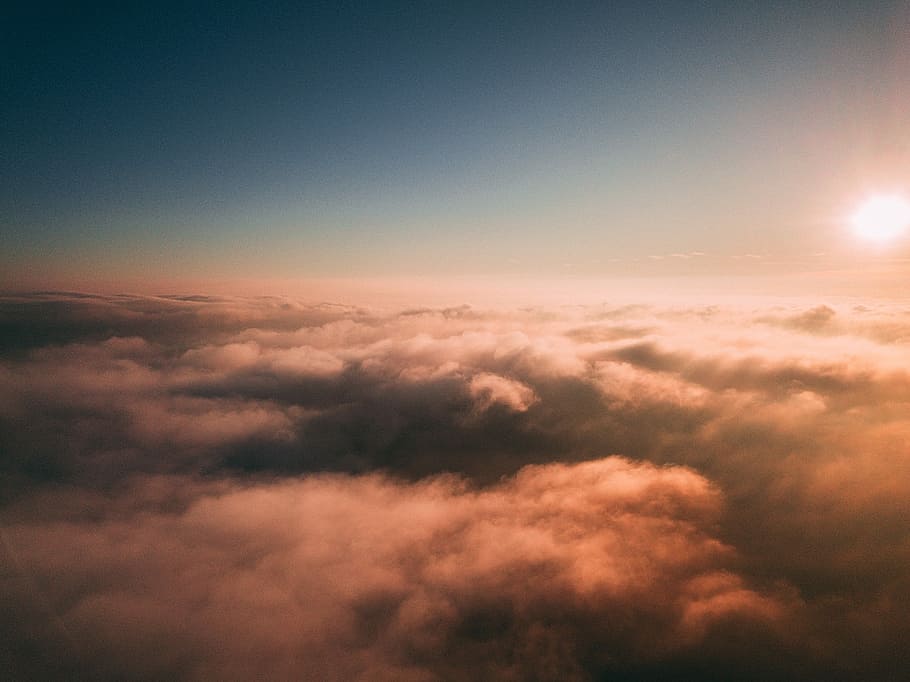 top view of clouds, cloudy sky during sunset, orange, up, cloud - sky HD wallpaper